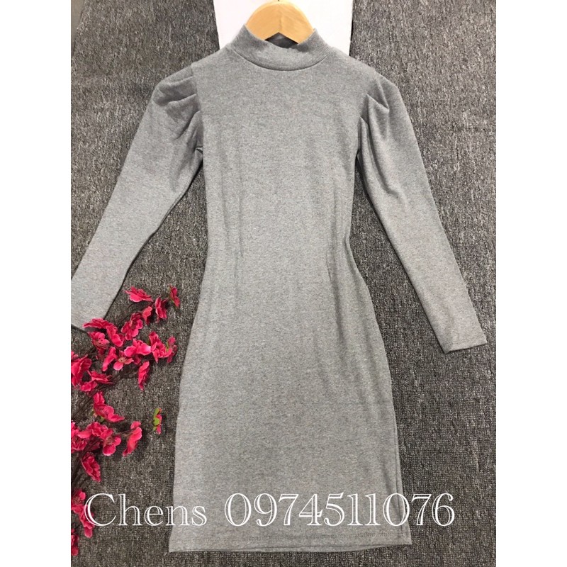 [Siêu Phẩm đình đám] Đầm Body Nữ Dài Tay Cổ Cao 3cm Vai Phồng Phối Xếp Ly | BigBuy360 - bigbuy360.vn