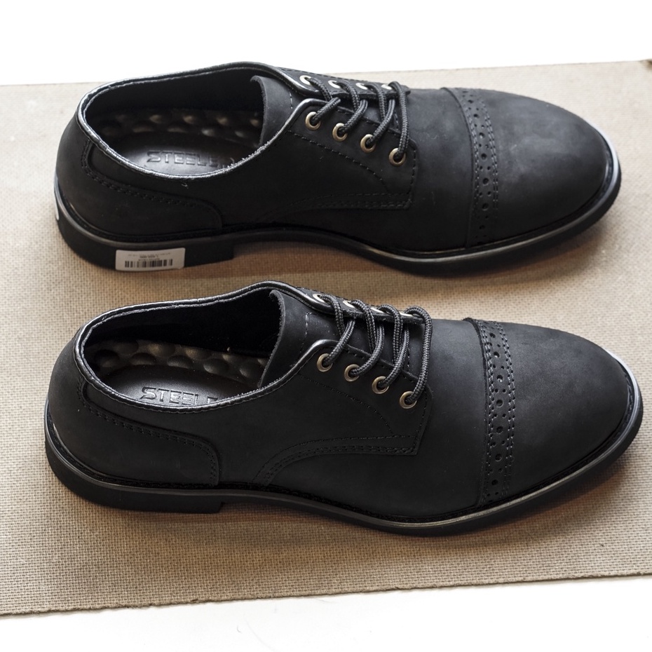 Giày nam derby cao cấp da bò công sở full đen có lót tăng chiều cao có khâu bảo hành 12 tháng