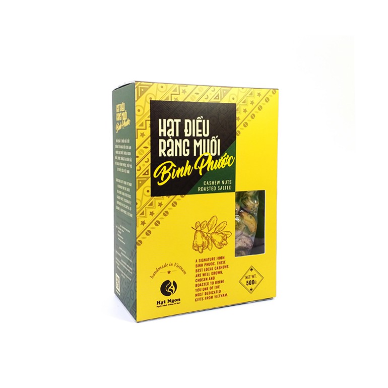 Hạt Điều Vỏ Lụa Rang Muối Bình Phước , loại A+, hộp giấy 500g chuyên dùng biếu tặng nước ngoài-HAT NGON