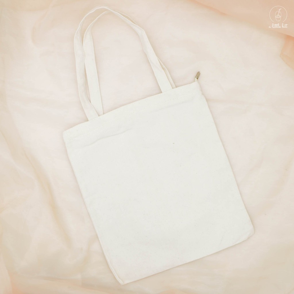 Túi tote vải canvas trắng có dây kéo zip
