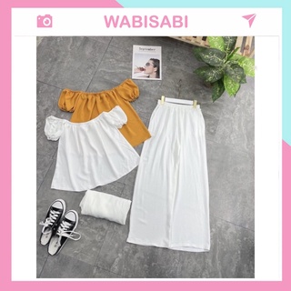 Set 2 món áo trễ vai tay bồng mix quần đũi dáng suông - Wabi sabi 29
