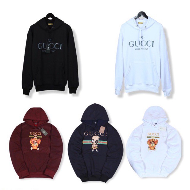 Áo Khoác Hoodie Gucci Màu Trắng / Đen Thời Trang Cho Nam