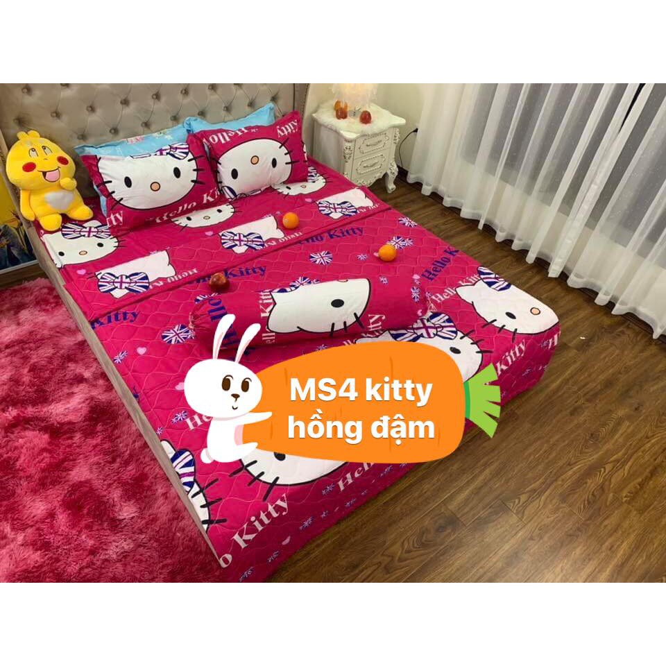 [Free ship-Xả hàng]Ga trải giường 1m 1m2 1m4 1m5 1m6 1m8 cotton poly-hello kitty hồng đậm