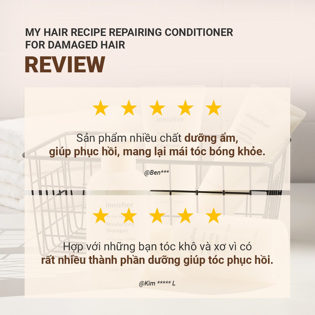 Dầu xả phục hồi hư tổn innisfree My Hair Recipe Repairing Conditioner for Damaged Hair 200ml
