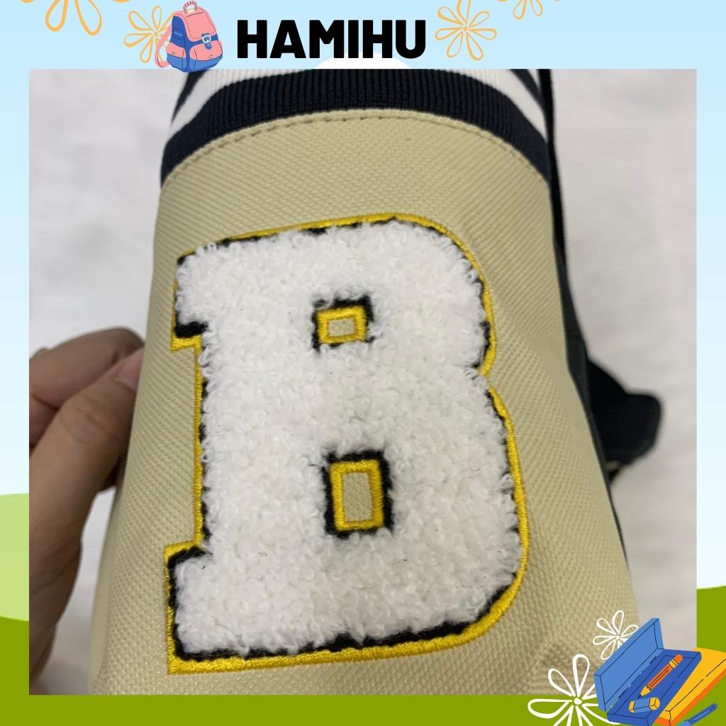 Túi đeo chéo có thêu chữ BAMA, Túi đeo chéo đi học Hamihu HM11 có đường may chắc chắn, túi có 2 màu xanh và đen