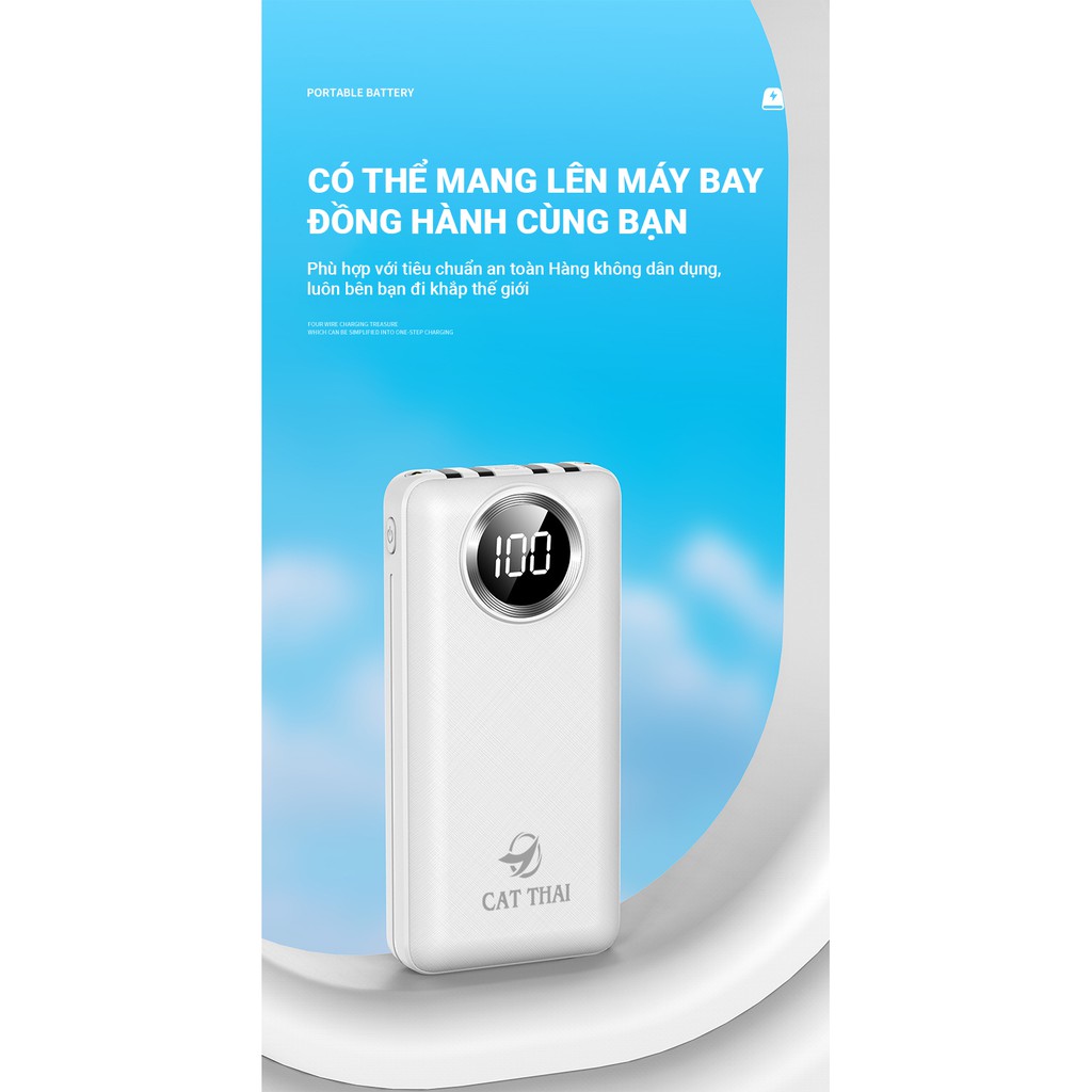 Pin sạc dự phòng Cát Thái KJ-A123 25000mAh có sẵn 4 cáp sạc rất tiện lợi, sạc nhanh thông minh 2.1A, 4 cổng sạc ra