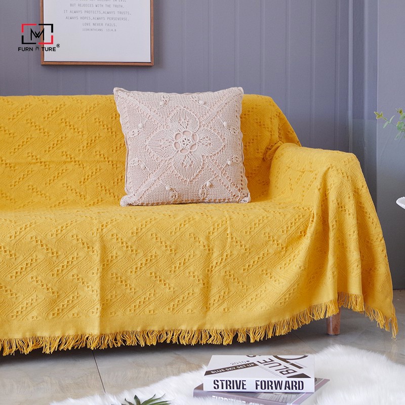 Thảm phủ sofa lưới dệt nổi bật màu vàng hàng cao cấp thương hiệu MW FURNITURE