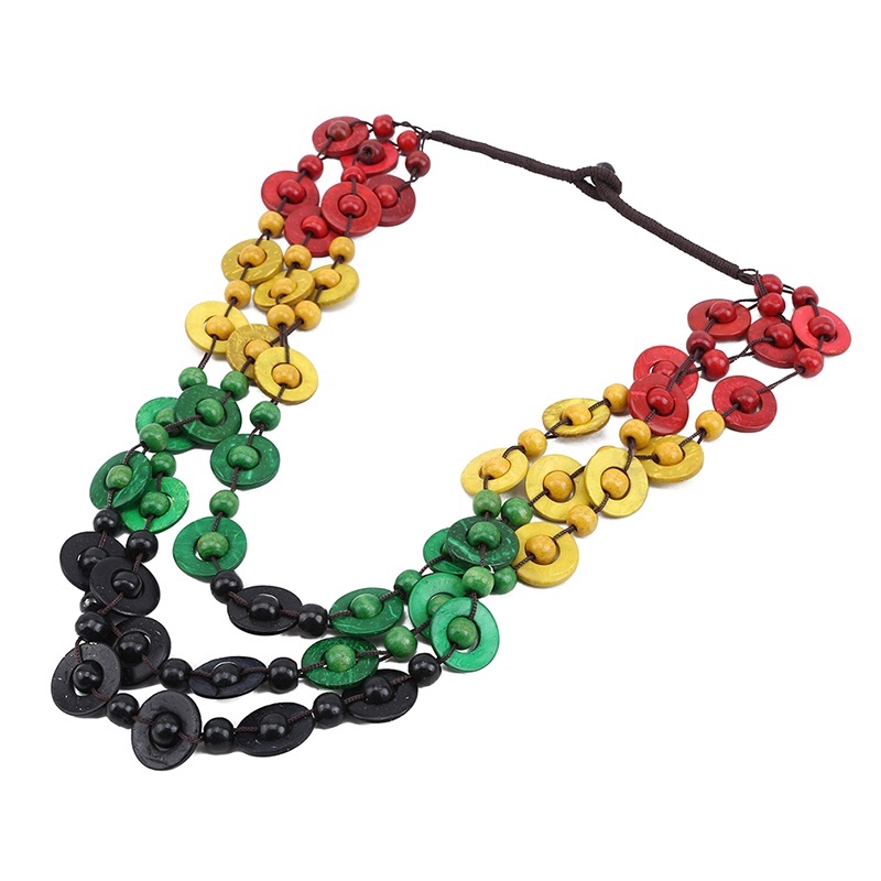 Vòng cổ nhiều lớp xâu hạt gỗ vỏ dừa nhiều màu phong cách Bohemian dân tộc