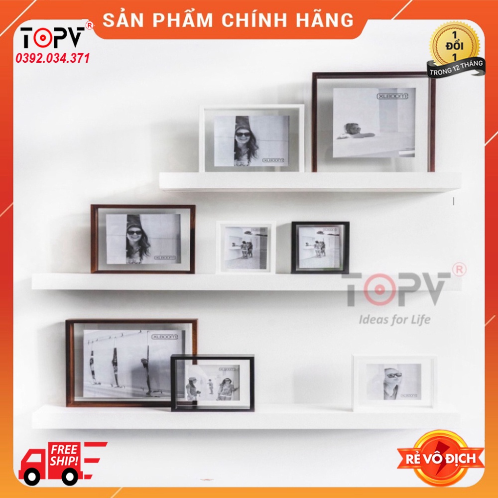 Bộ 3 kệ gỗ treo tường decor TopV giá trang trí bằng thanh gỗ ngang gắn tường mini phòng khách phòng ngủ TopVHCM
