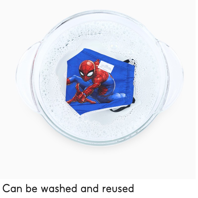 Khẩu trang bé trai, bé gái Disney Spider Man/Elsa，Khẩu trang vải Elsa 3 lớp, dây rút điều chỉnh độ rộng