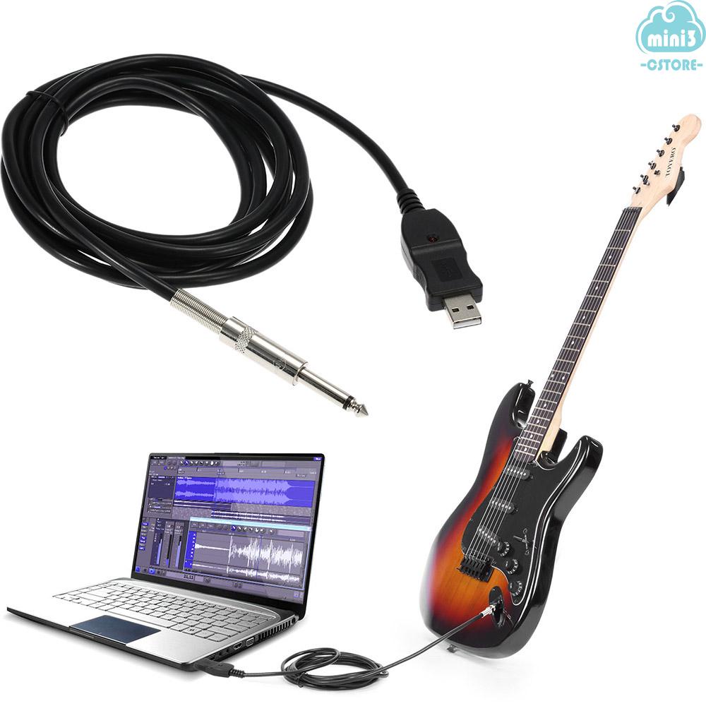 (V06) New Guitar Bass 1/4'' 6.3mm To USB Link Connection Instrument Cable Adapter for PC/MAC Recording 3M