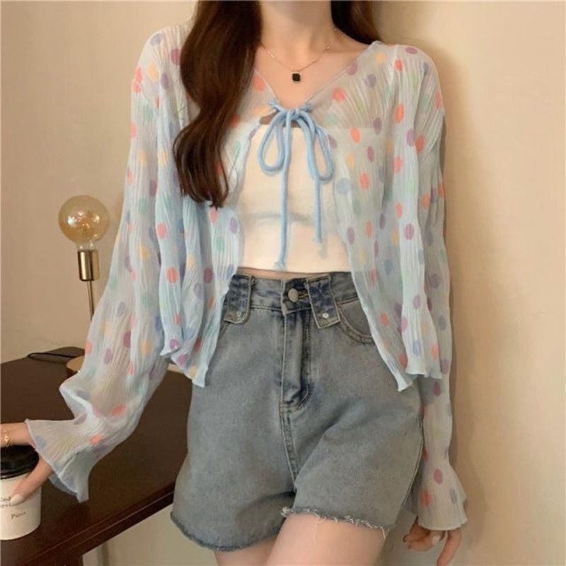 Áo Khoác Voan Mỏng Tay Dài Thời Trang Xinh Xắn Cho Nữ