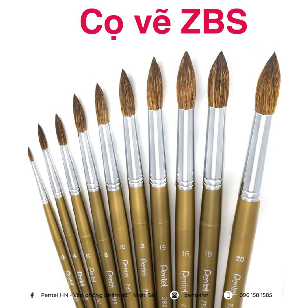 Cọ vẽ Pentel ZBS1 Làm Từ Lông Đuôi Ngựa | Cọ Đầu Tròn Các Số 0/ 2/ 4/ 6/ 8/ 10/ 12/ 15/ 16/ 18/ 20