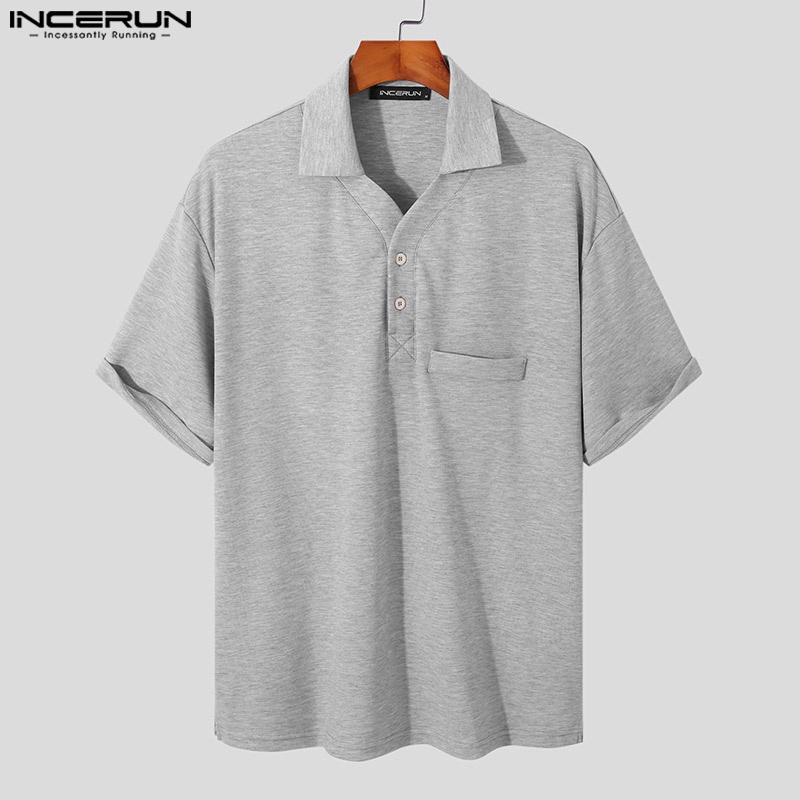 Áo thun polo INCERUN tay ngắn màu sắc tinh khiết thời trang mùa hè cho nam
