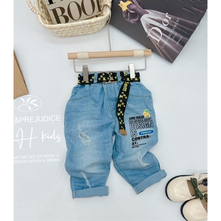 Quần kaki lưng thun phối cắt rách cho bé