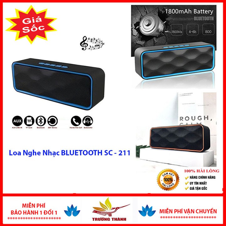 Loa Bluetooth SC211 siêu trầm, tích hợp loa kép cho âm thanh sống động hỗ trợ thẻ nhớ TF và đài FM