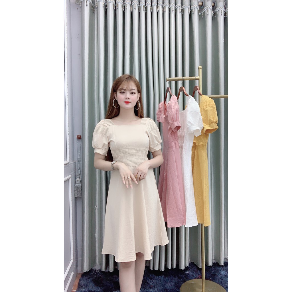 Váy đũi pha ren V12, Đầm Dáng Xoè, Chất Đũi Xước Mềm Mát, Tay Bồng, Mặc Đi Chơi, Đi Tiệc | BigBuy360 - bigbuy360.vn