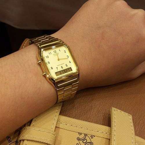 Đồng hồ nam/ nữ Casio AQ-230GA-9BMQ Chính hãng - Dây kim loai - Mạ Vàng