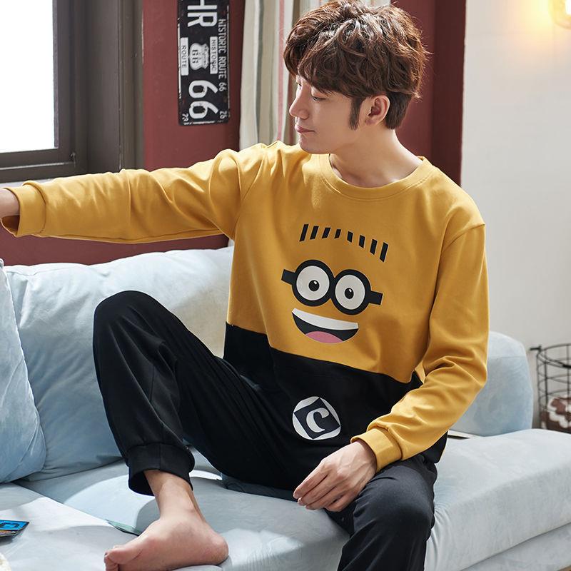 Bộ Đồ Ngủ Tay Dài Dáng Rộng Cỡ Lớn Thời Trang Xuân Thu Cho Nam