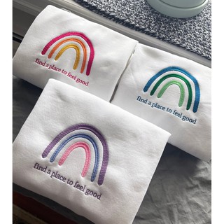 Áo thun thêu cotton unisex RAINBOWS