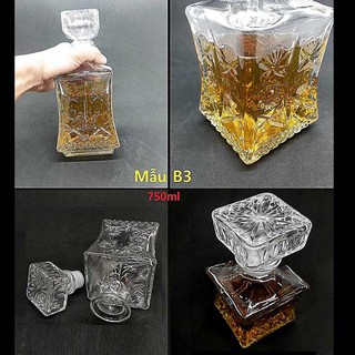 Vỏ Chai Thủy Tinh đựng Rượu cao cấp Kiểu VUÔNG VÁT EO 750ML siêu trong suốt (Mẫu B3)