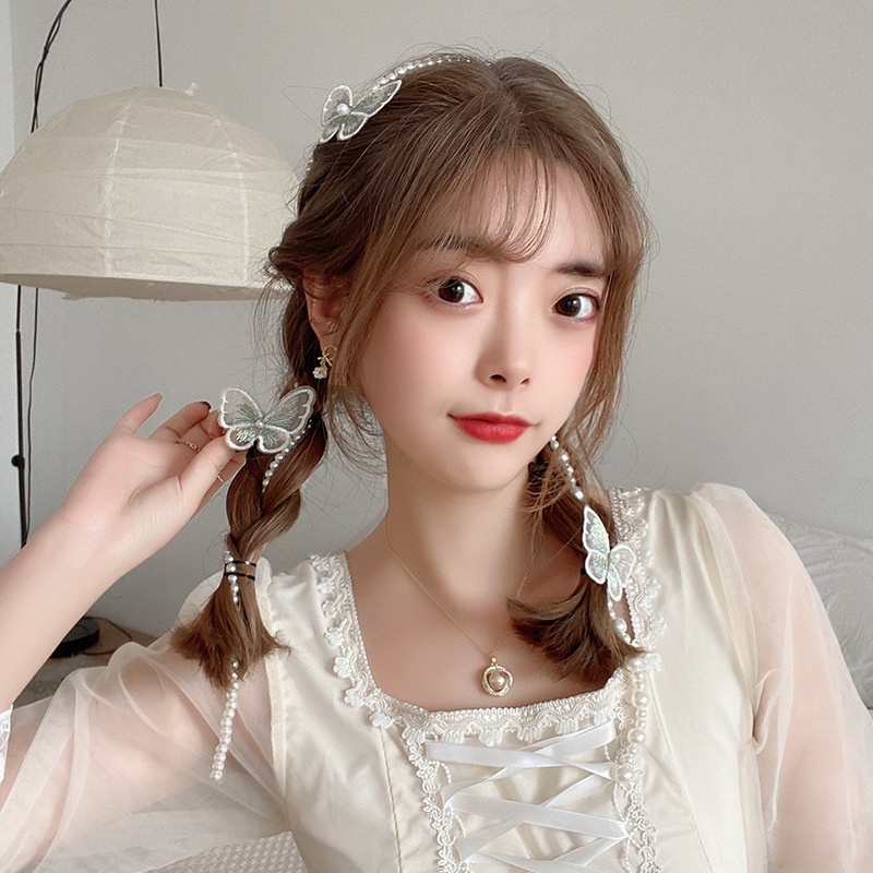 Kẹp Tóc Hình Bướm Trong Suốt Đính Ngọc Trai Phong Cách Hàn Quốc