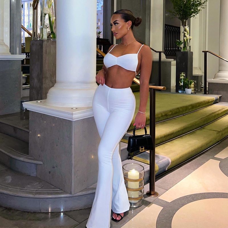 Set Áo Tank Top Xếp Li + Quần Dài Ống Rộng Lưng Cao Thời Trang Cho Nữ