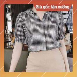 Áo sơ mi Nữ sọc tay ngắn cổ V hoạ tiết kẻ sọc hợp thời trang sơ mi nữ