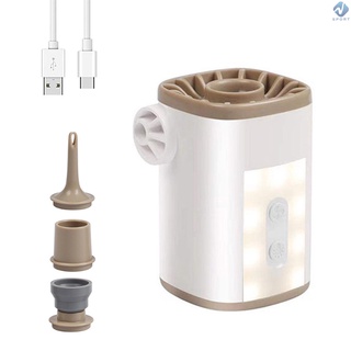 Máy Bơm Hơi Điện Tử Không Dây Tích Hợp Đèn 3600mAh USB Mini Kèm 4 Vòi Phun Cho Phao Bơi