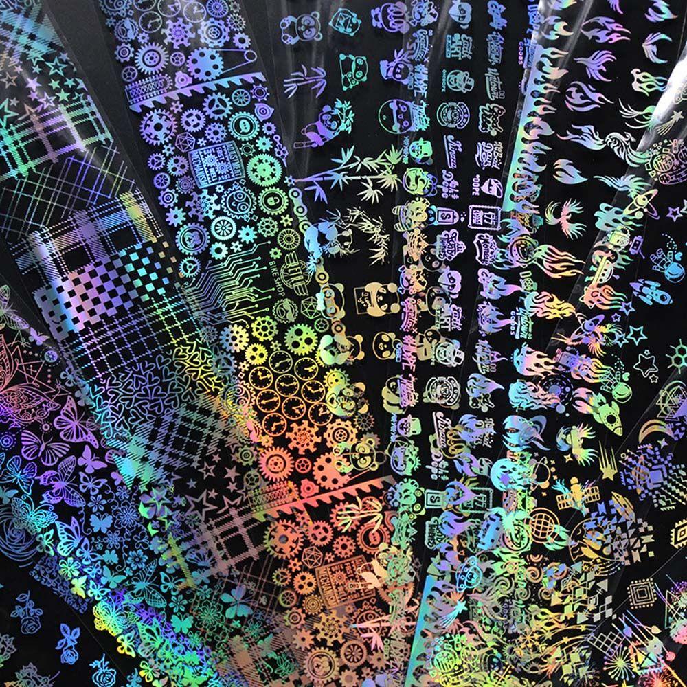 Miếng Dán Trang Trí Móng Tay Tự Dính Họa Tiết Hình Học Màu Laser