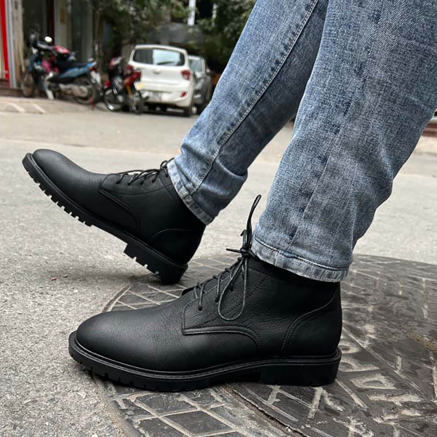 Giày da nam G2 cổ lửng Combat boots nam buộc dây đế khâu cao su đúc, Boot cao cổ độn đế tăng chiều cao giày đế đốc - 582