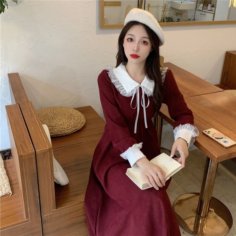 Đầm midi PERTY phong cách Hàn Quốc cổ điển thời trang mùa thu ngọt ngào xinh xắn dành cho nữ
