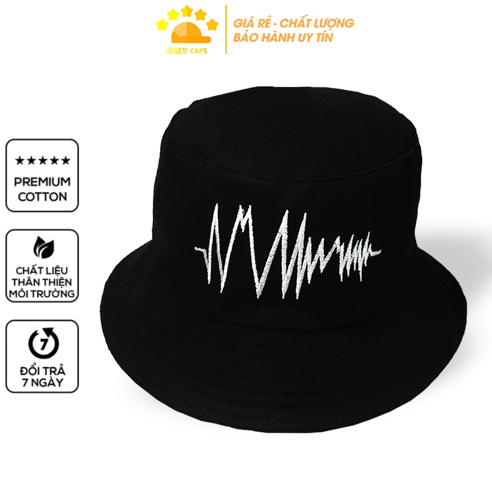 Mũ Bucket Nón Bucket Tai Bèo Nam Nữ Nhịp Tim Heart Beat Wave Đen Vải Kaki Unisex - Royal Caps