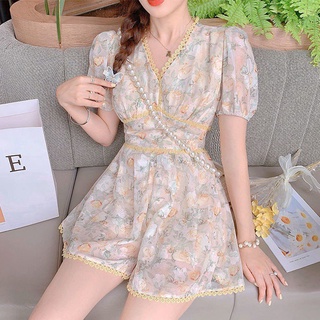 Bộ Áo Liền Quần Vải Voan Phối Ren Hoa Thời Trang Mùa Hè Cho Nữ
