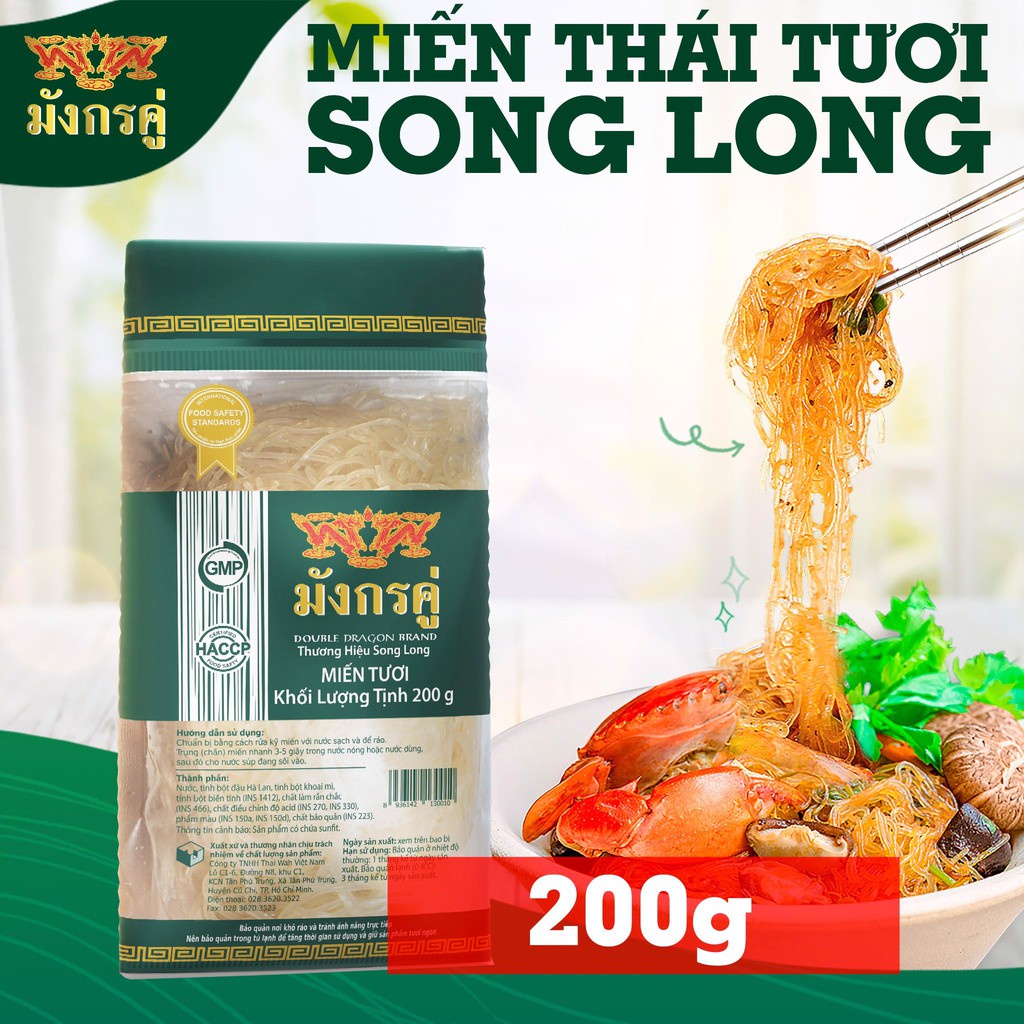 Miến tươi SONG LONG Thái Lan 200gr - miến Double Dragon ThaiWah - túi xanh lá