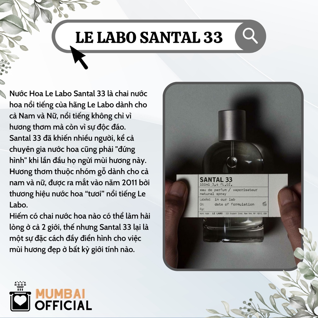 Nước hoa Unisex Labo Another 13, Santal 33, Bergamote 22, The Noir 29, Rose 31, Vetiver 46, Dầu thơm lưu hương lâu
