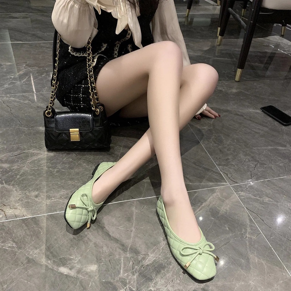 MURIOKI Giày búp bê đế bệt đính nơ thắt thời trang mới theo xu hướng cho học sinh sinh viên nữ
