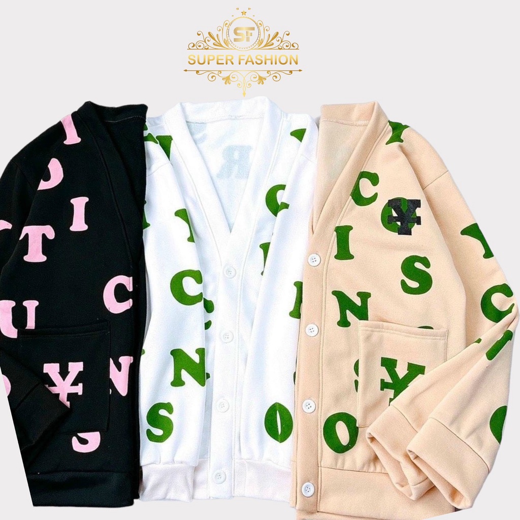 Áo Khoác Cadigan Nam Nút Cài SUPER FASHION Chất Nỉ Mềm Dày Mịn 3 Màu Phối Chữ in Form Rộng Mặc Thoáng Mát