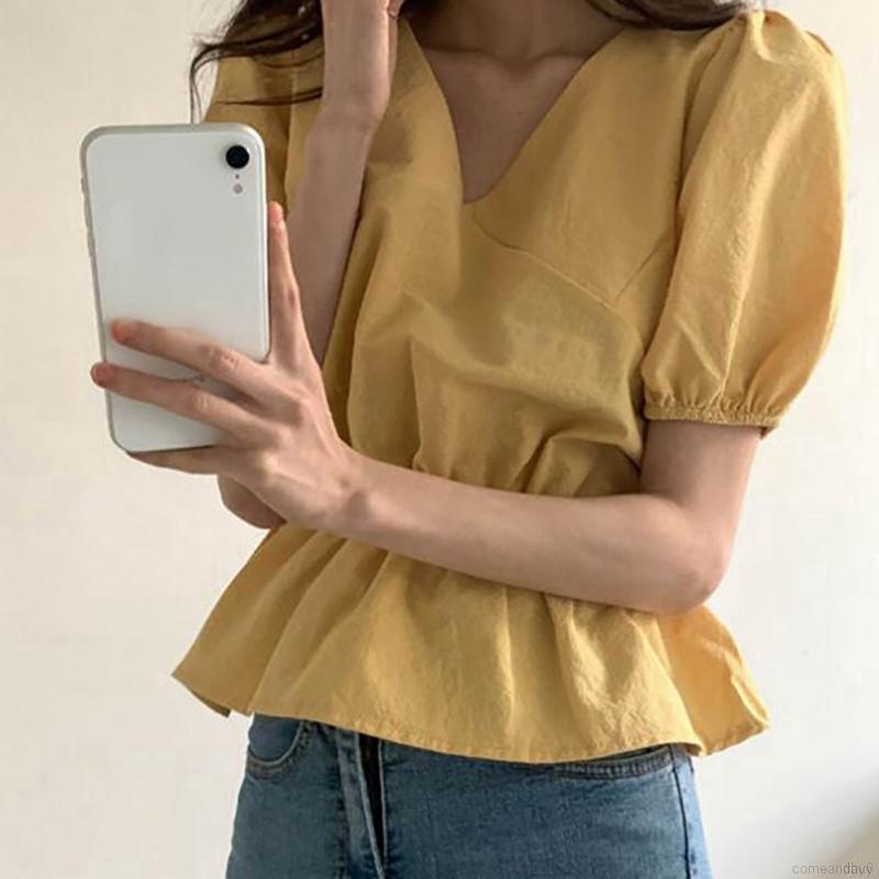 Áo Thun Cổ Chữ V Phong Cách Hàn Quốc Cho Nữ