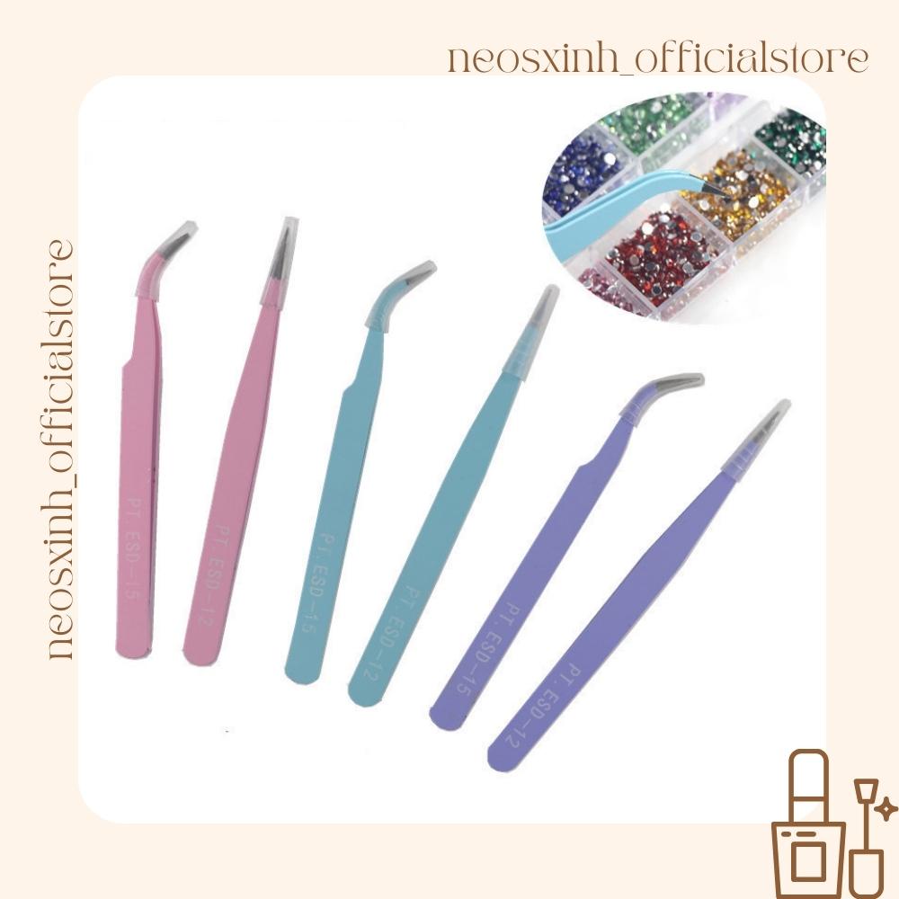 Nhíp Gắp Dài 4 Màu Bộ 2 Cây Bằng Thép Không Gỉ Gắp Mi Giả, Sticker, Linh Kiện, Phụ Kiện Làm Móng - Neosxinh Nails