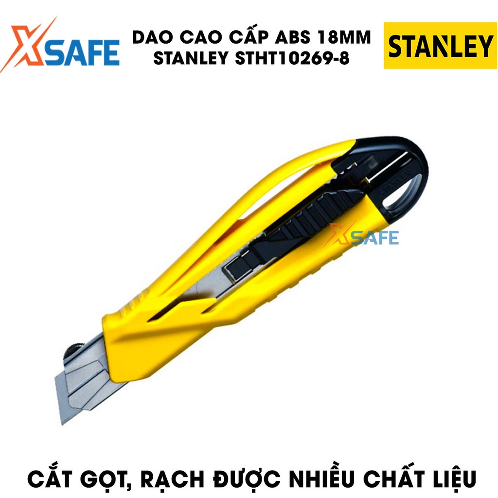 Dao STANLEY STHT10269-8 18mm thân nhựa ABS rắn chắc Dao rọc Stanley lưỡi hợp kim cao cấp, khóa trượt tự động