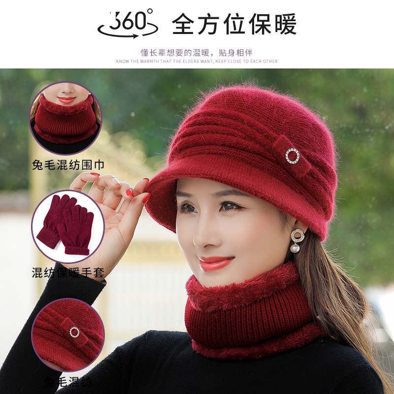 Mũ Len Dệt Kim Giữ Ấm Mùa Thu Đông Phong Cách Mới Cho Phụ Nữ Trung Niên