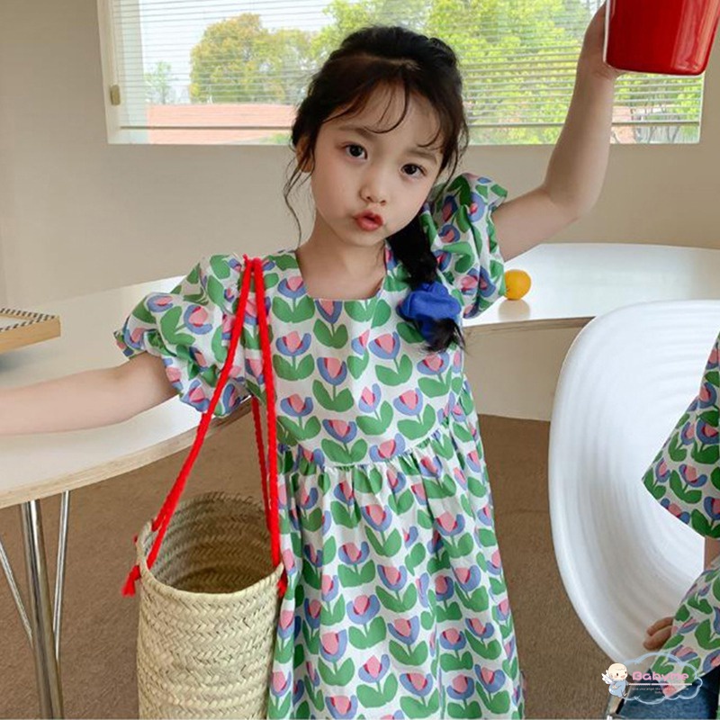 Đầm Công Chúa Hở Lưng Đính Nơ Họa Tiết Hoa Thời Trang Mùa Hè Cho Bé Gái