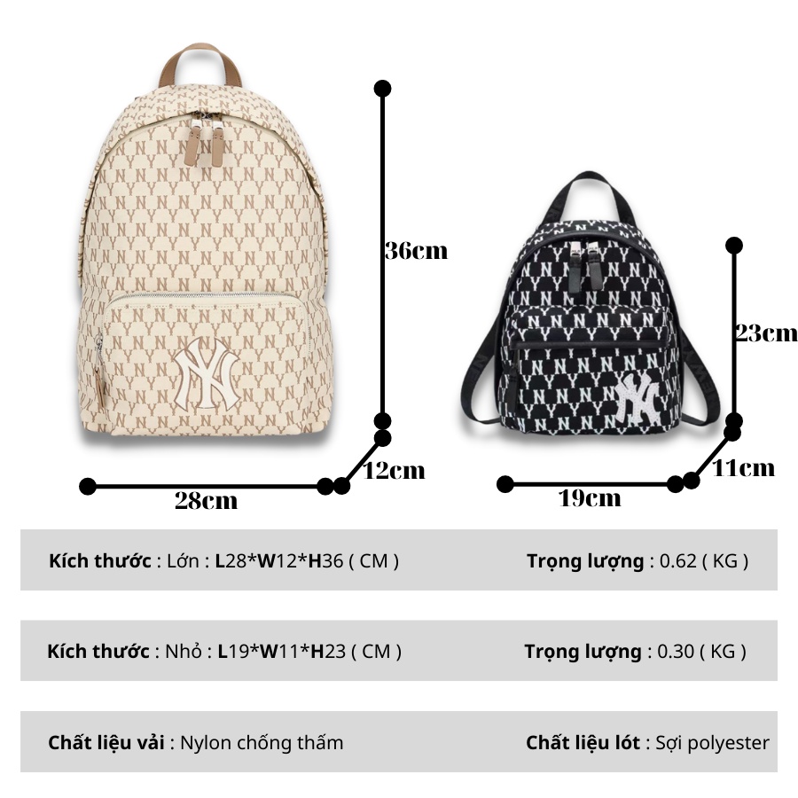 Balo MLB NY Monogram Backpack Tiếu Chuẩn Hàn Quốc Full Tag Code