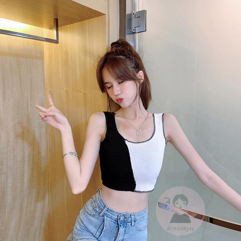 Áo Tank Top Cổ Chữ U Màu Sắc Tương Phản Thời Trang Mùa Hè Cho Nữ