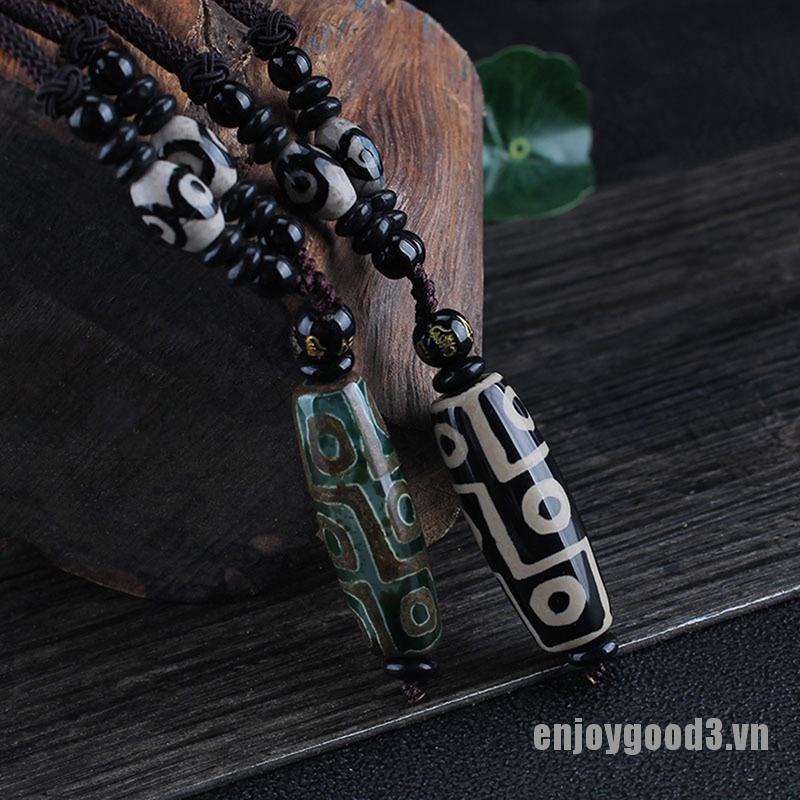 <enjoy3> Nine Eye Tibet Dzi Pendant Choker Nacklace Natural Tibet Bead Good Luck Gift