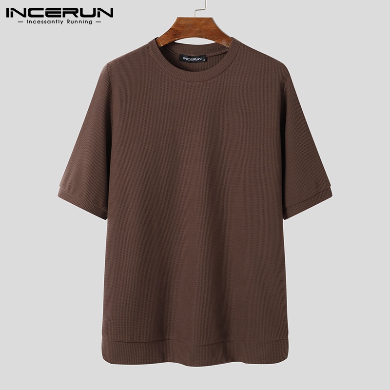 Áo thun INCERUN trơn tay ngắn dáng rộng 3 màu sắc tùy chọn đơn giản dành cho nam giới