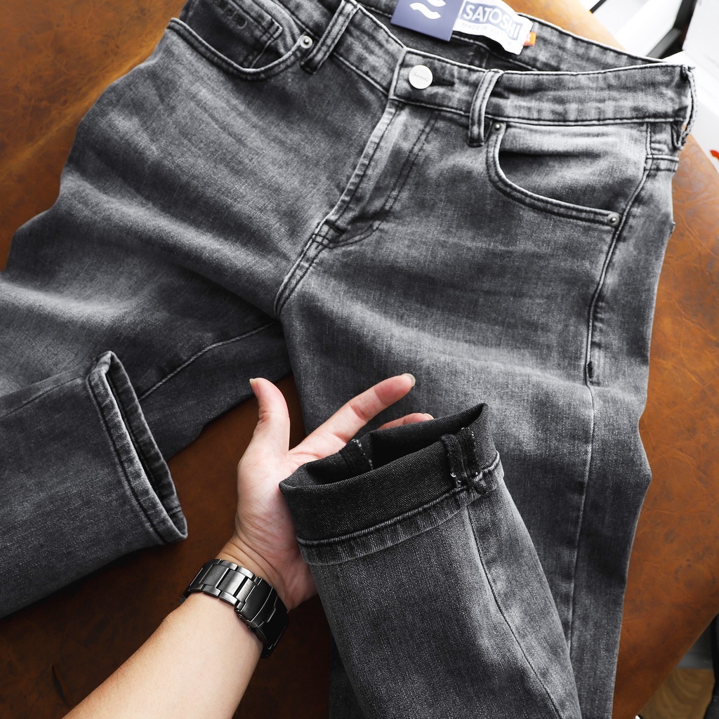 Quần jean nam Satoshi SAQJ34 xám trơn wash basic, form slimfit co giãn trẻ trung