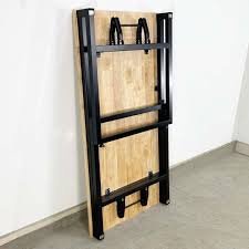 Bàn Chân Sắt Gấp Gọn, Mặt Bàn Gỗ Cao Su Hình Chữ Nhật 60x120cm, Bàn Học, Làm Việc, Bàn Ăn Đa Năng