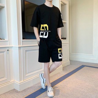 Set Đồ Bộ Thể Thao Nam Phong Cách Áo Ngắn Tay Liền Mũ Quần Jogger Trắng Đen